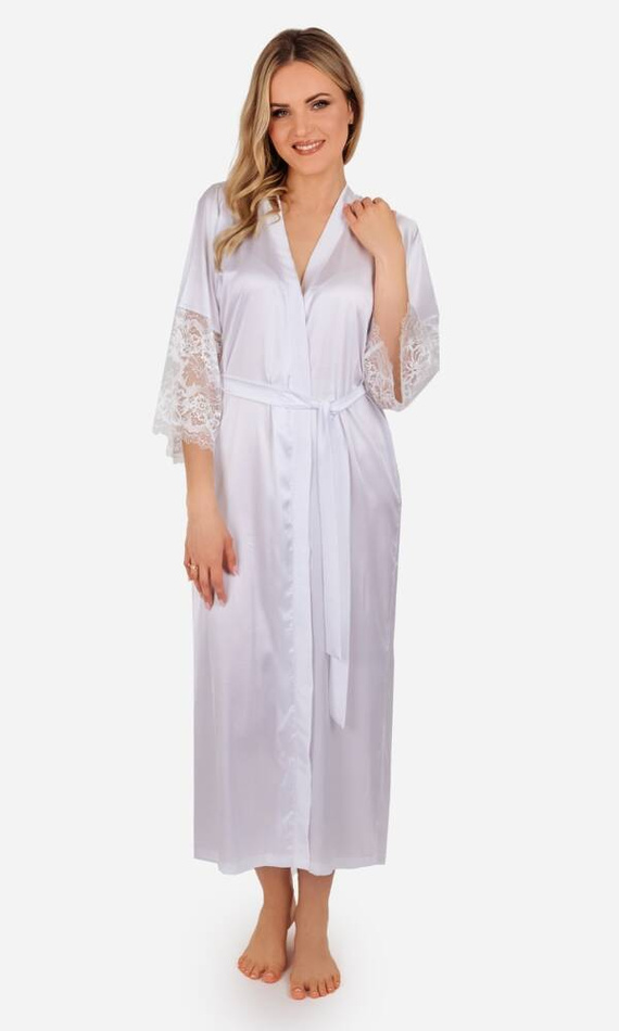 Szlafrok damski satynowy długi Veronic ByShelly - biały