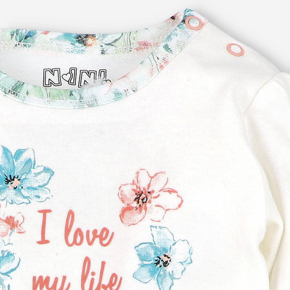 Body dla dziewczynki z bawełny organicznej Flowers Nini ecru
