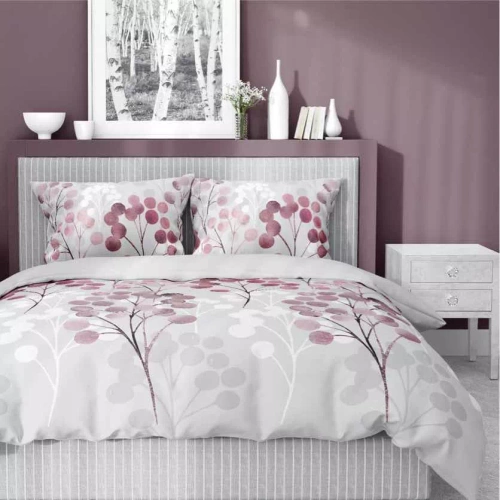 Pościel satynowa gałązki w odcieniach różu 5223 B Detexpol szary 