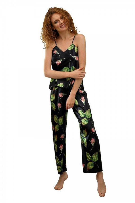 Piżama Damska Satynowa Flowers DKaren - DK-KI 8 czarny