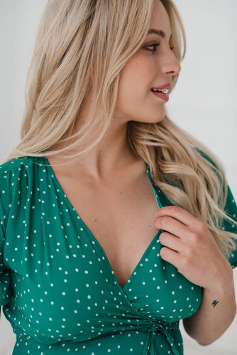 Sukienka do karmienia krótki rękaw Milk Shake Milk&Love zielona w groszki