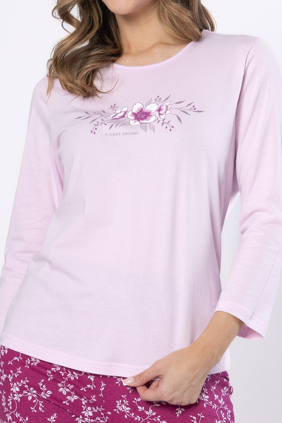 Damska piżama bawełniana Edyta 1633 Leveza – liliowa, długi rękaw