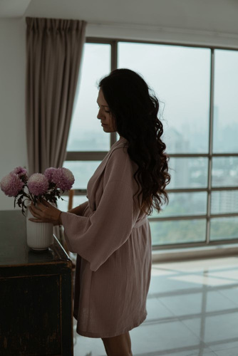 Szlafrok muślinowy kimono Makaszka | Naturalna 100% bawełna, stylowy i lekki