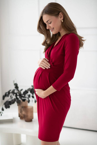 Sukienka ciążowa i do karmienia Grow with me Milk&Love bordowy