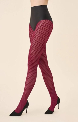 1233 Cherie Rajstopy Gabriella 60 den bordo– wzór w serduszka, 3D
