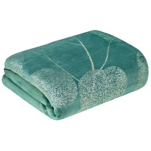 Koc narzuta z mikrofibry z błyszczącym nadrukiem liści Ginko 2 Eurofirany miodowy