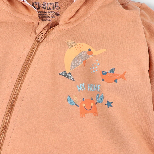 =Bluza dresowa z kapturem z bawełny organicznej Morskie Zwierzątka Nini pomarańczowy