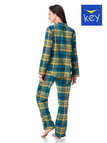 Rozpinana Piżama Damska LNS 407 Key - zielony/kratka