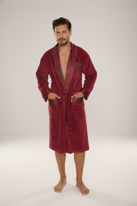 De Lafense Noble 868 – szlafrok męski welurowy elegancki, praktyczny, wygodny, burgund