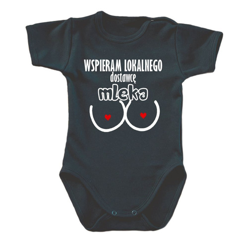 "Wspieram dostawce mleka" body krótki rękaw Moocha czarny