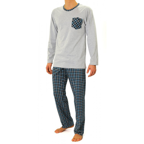 Bawełniana piżama męska z długim rękawem 04 Sesto Senso - turkusowy