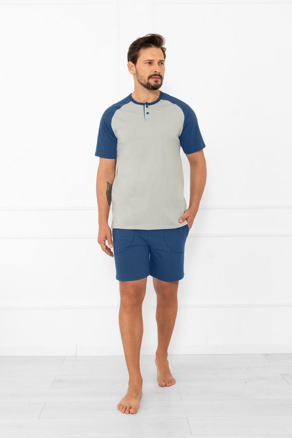 Męska piżama Italian Fashion Aleksander – krótki rękaw i spodenki - szary/jeans