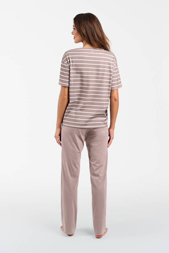 Piżama Damska krótki rękaw, długie spodnie Betty Italian Fashion - cappuccino/druk cappuccino