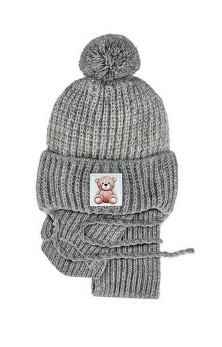 Komplet czapka+golf 48-318 AJS szary melenż