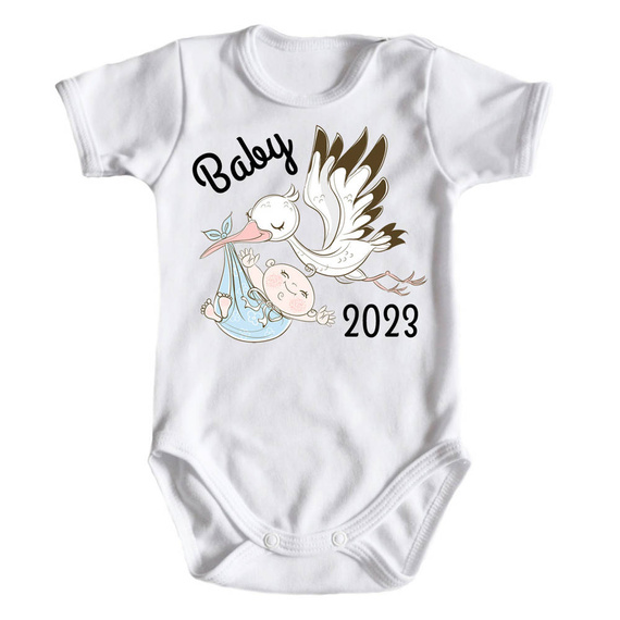Body krótki rękaw "BABY 2023 born in" Moocha biały