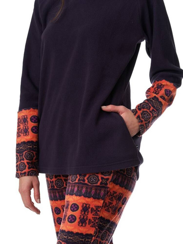 Piżama Damska długi rękaw, długie spodnie 336  Key granatowy pomarńczowy