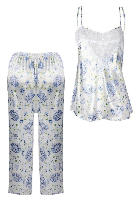 Piżama Damska Satynowa Flowers DKaren - DK-KC 5 biały