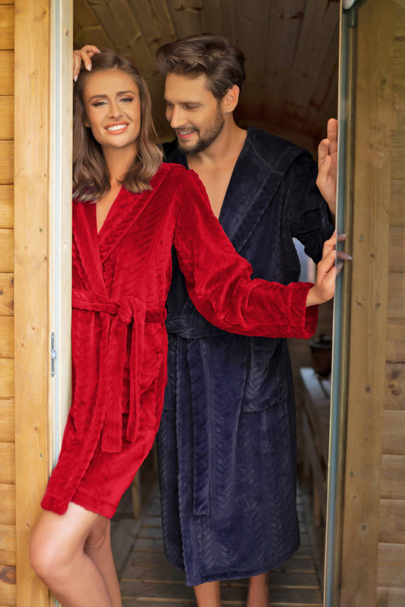 Szlafrok damski z kapturem Zala Italian Fashion - czerwony