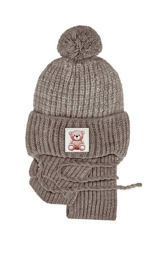 Komplet czapka+golf 48-318 AJS beżowy melanż	