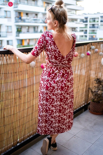 Two Ways LONG Sukienka do karmienia ciążowa krótki rękaw Milk&Love miętowa w magnolie i ptaki