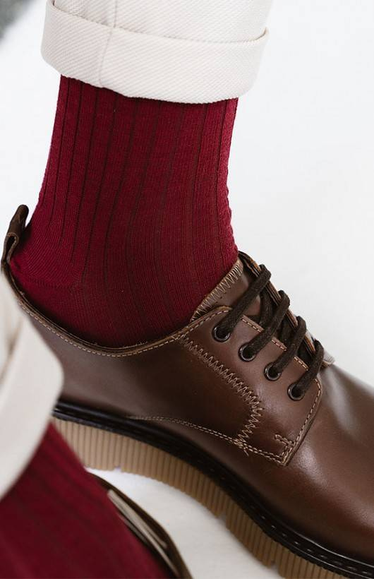 Art.130 Merino Prążek Skarpety Męskie Steven - 002 bordo