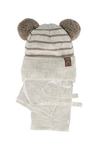 Komplet czapka+szalik 48-317 AJS jasny beżowy