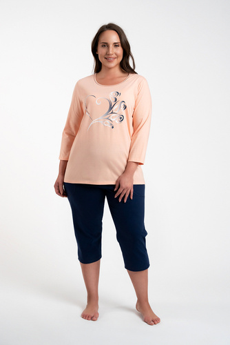 Piżama Damska 3/4 rękaw, 3/4 spodnie Arietta Italian Fashion - łosoś 