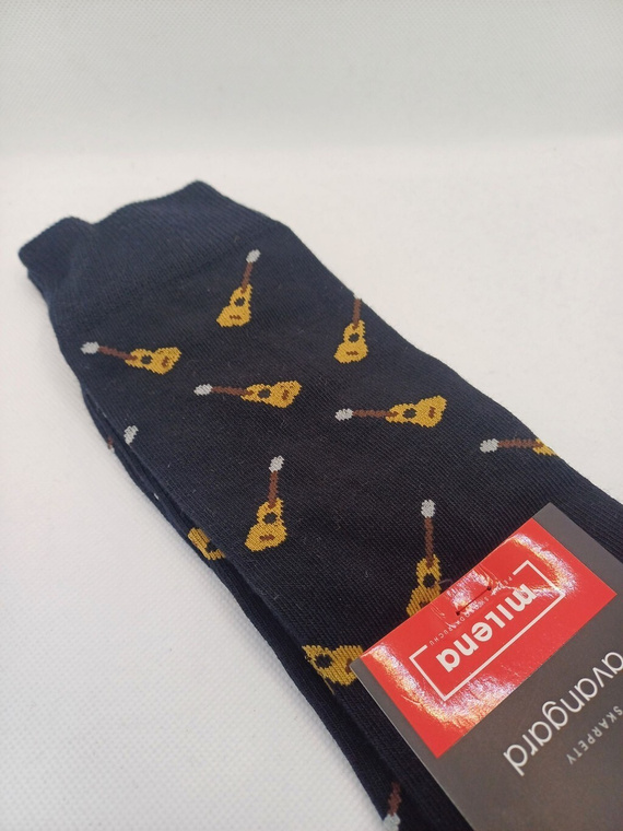 0125-122 Milena Avangard „Małe Gitary” – Skarpety męskie bawełniane | Wzorzyste, nieuciskające