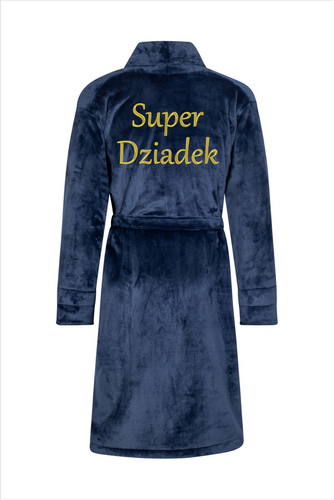 Szlafrok męski Super Dziadek ByShelly - granatowy/złoty