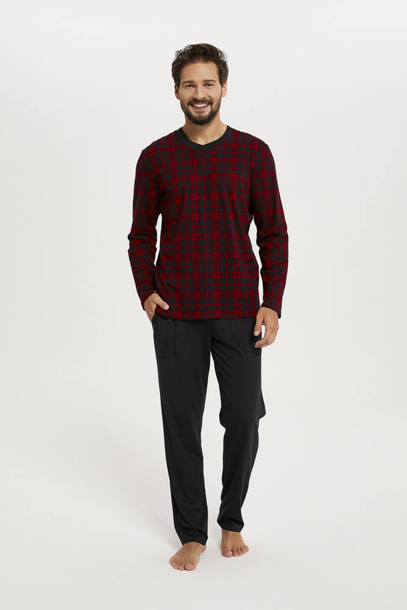 Piżama Męska długi rękaw, długie spodnie Eliasz Italian Fashion - druk/czarny