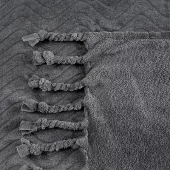 Koc narzuta z frędzlami Emma Eurofirany stalowy