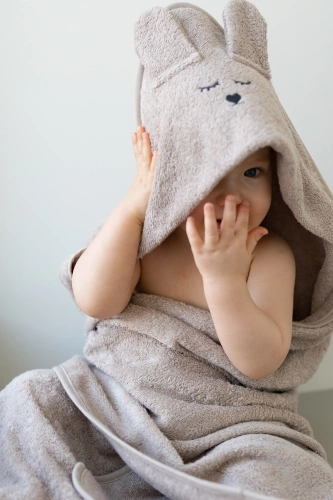 Niemowlęce okrycie kąpielowe z uszami Yosoy - szary