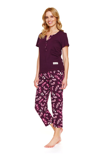 Piżama plus size Doctor Nap 7267 – 100% bawełna | Krótki rękaw, spodnie 3/4 - burgundy