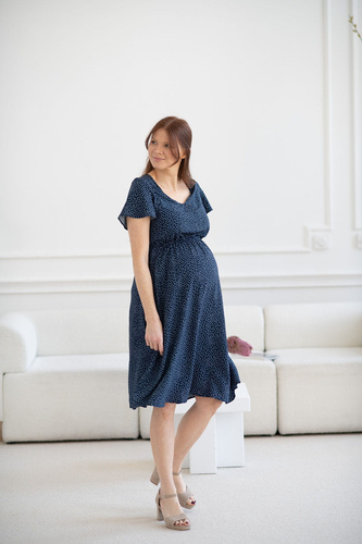 Sukienka ciążowa i do karmienia Lovely Dress Midi Milk&Love granatowa w groszki