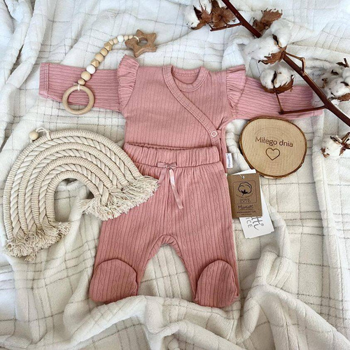 Body kopertowe z długim rękawem BDAG006 EkoBaby Mamatti - różowy