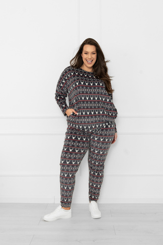 Komplet damski Navara – ciepły homewear polarowy z zimowym motywem Italian Fashion - grafitowy