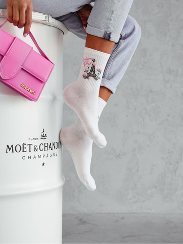 0200-166 Bonjour Paris Skarpety damskie Milena - biały