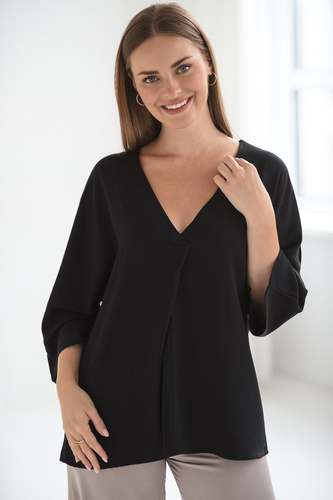 Milk&Love Bluzka ciążowa i do karmienia Mamafullness czarna wiskoza, oversize, rękaw 3/4