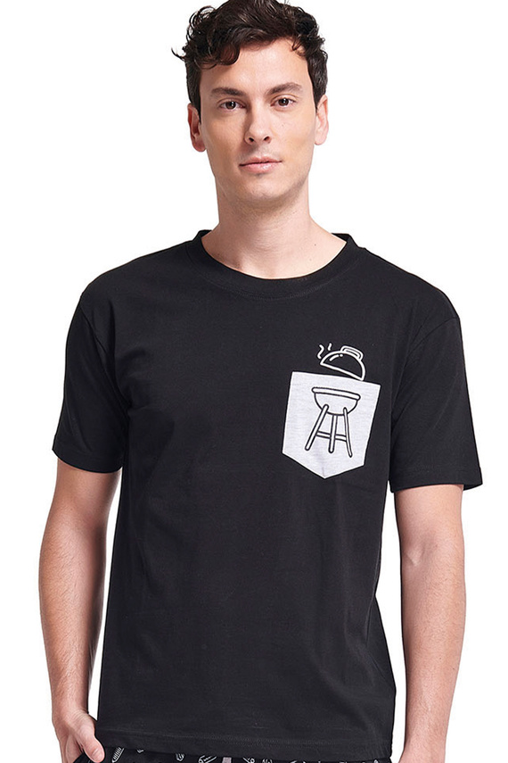 Piżama męska Gianny Sorbetto szara – komplet z nadrukiem, krótki rękaw, szorty