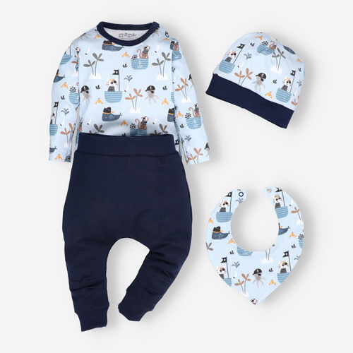 Komplet niemowlęcy z bawełny organicznej Piraci Nini granatowy