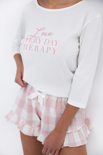 Piżama damska Emily Sensis – Bawełna | Koszulka 3/4 + krótkie spodenki w kratkę