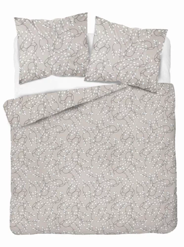 Pościel satynowa liście drobne 5217 B Detexpol beżowy 