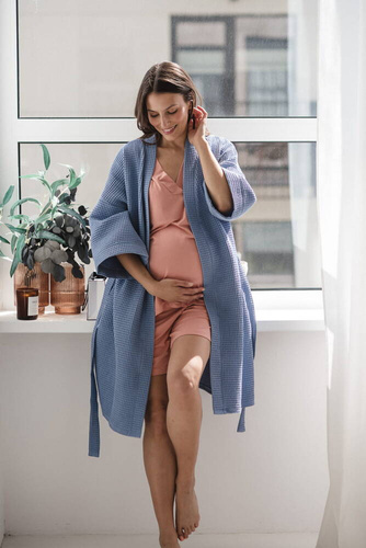 Bambusowa bluzka od piżamy ciążowej do karmienia krótki rękaw Moon Milk&Love herbaciana róża