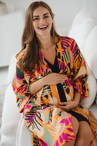 Szlafrok ciążowy bambusowy Tropical Orange Milk&Love pomarańczowy 