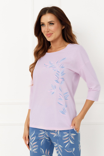 Bawełniana piżama damska ERULA Italian Fashion 3/4 plus size- różowy