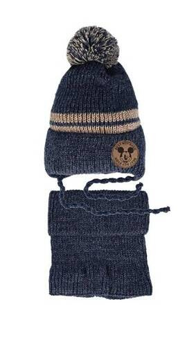 Komplet czapka+golf 48-336 AJS granatowy