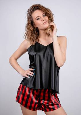 Piżama Damska Satynowa DK-KK DKaren - czarny 017