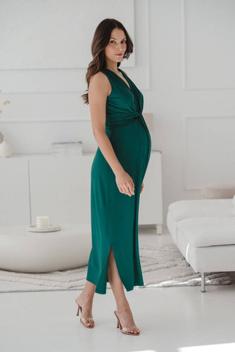 Sukienka ciążowa i do karmienia krótki rękaw Loop maxi Milk&Love butelkowa zieleń