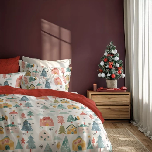 Scandic 068 Scandic Faro biała granatowa renifery  – pościel świąteczna dwustronna, bawełna 100%, komplet 