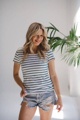 Bluzka do karmienia i ciążowa z krótkim rękawem Milk Shirt Milk&Love w biało-zielone paski